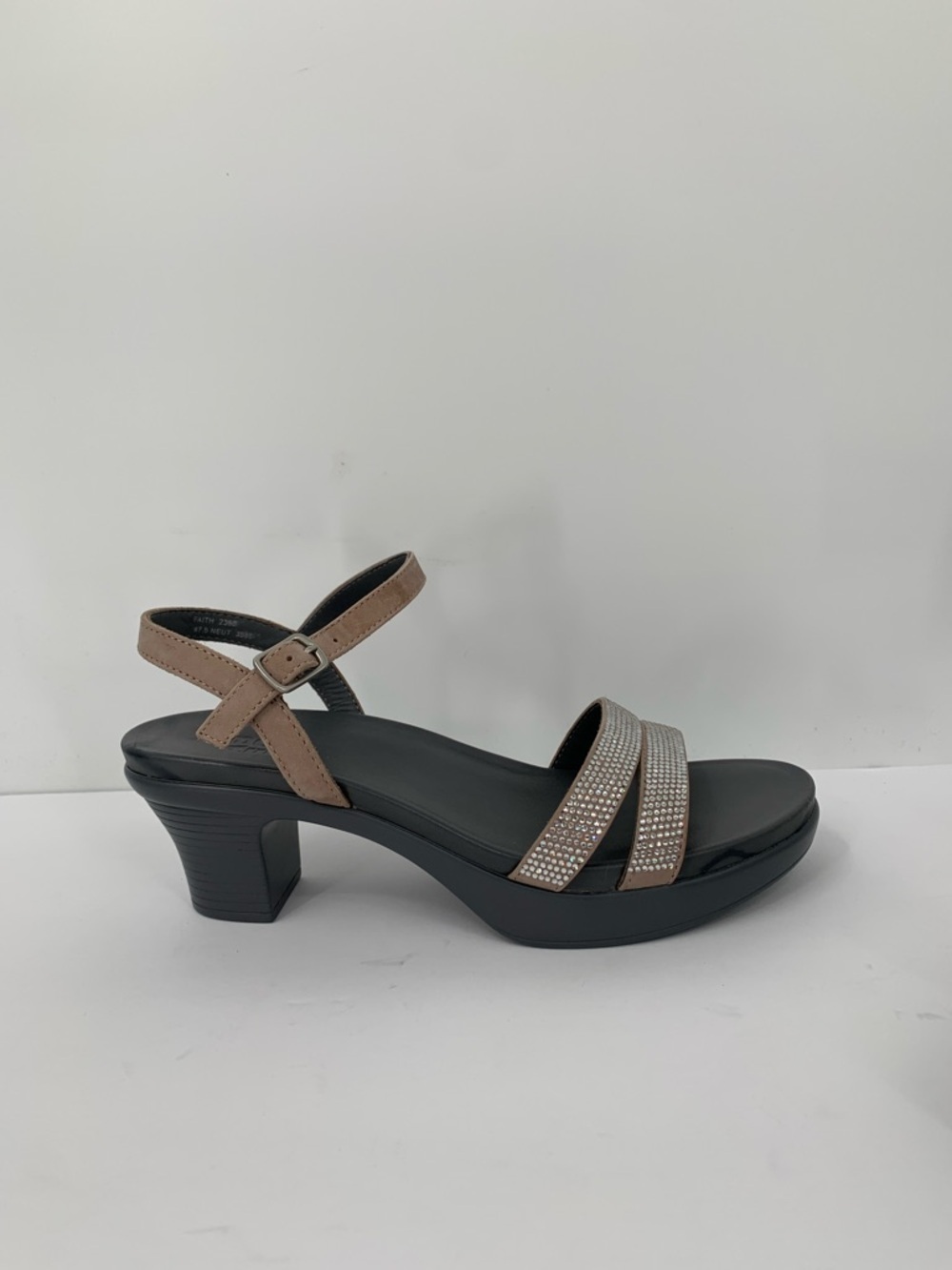 ABEO Faith sandal shoe chunky comfort crystal silver gray heel platform new 7.5